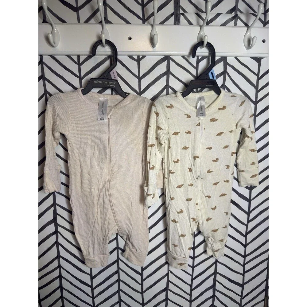 Modern Moments 2pc Zipper Pink White Brown Croissant Viscose Sleepers Baby 0-3M